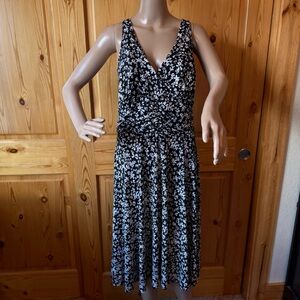 R&K Originals Womens Black White Floral Midi Dress Sleeveless Size 18 Ruched